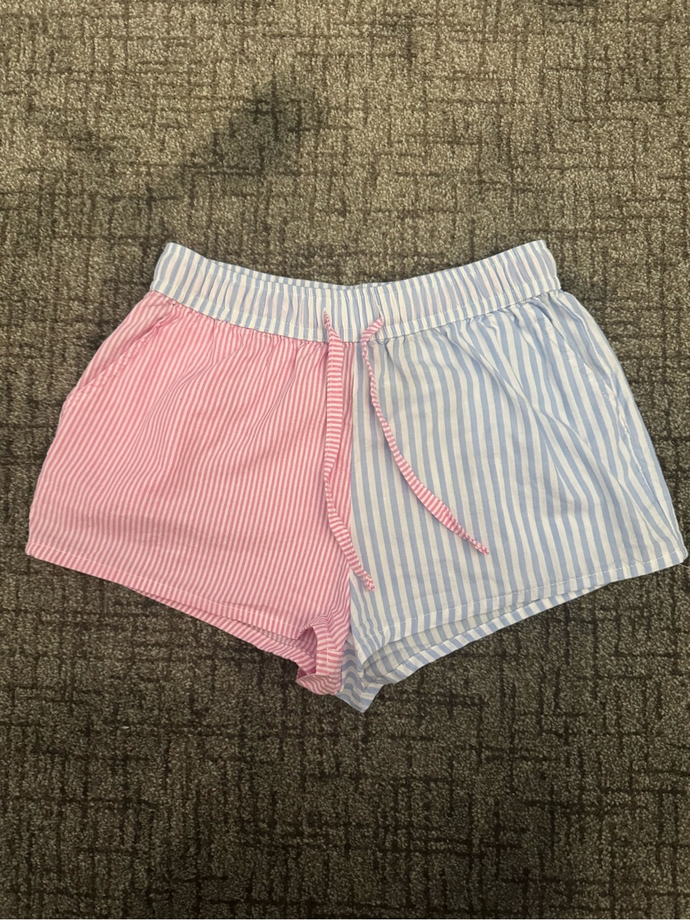KatieJ NYC Pink and Light Blue Striped Drawstring Shorts Medium
